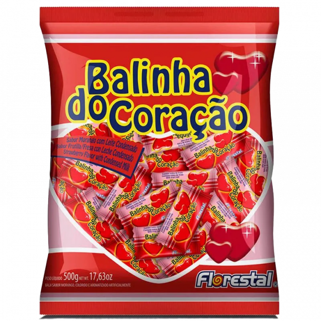 BALA FLORESTAL 500G BALINHA CORACAO MORANGO