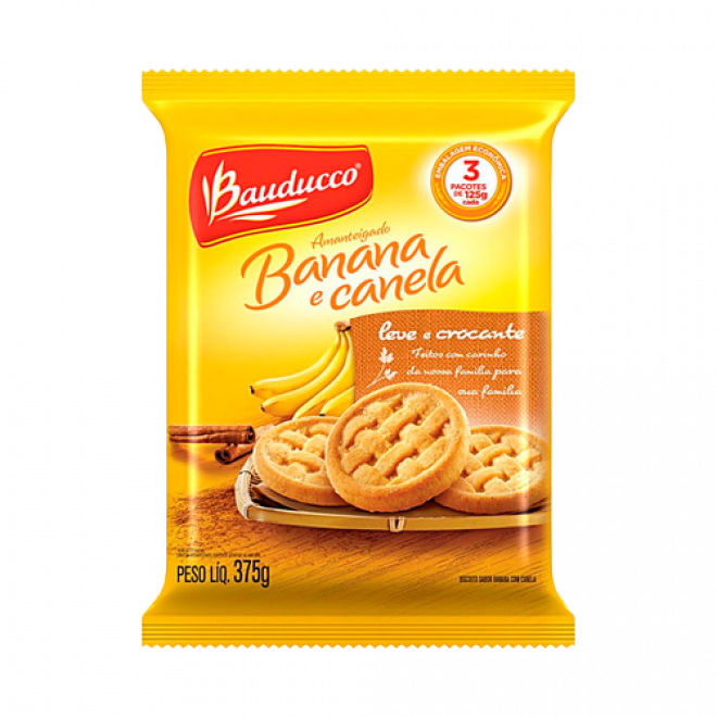 BISC BAUDUCCO AMANTEIGADO 375G BANANA C/ CANELA