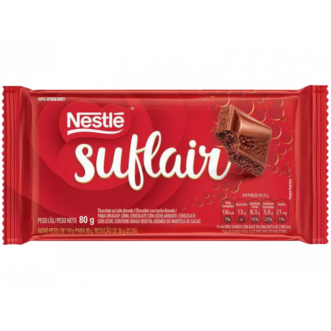CHOC NESTLE BARRA 80G SUFLAIR AO LEITE