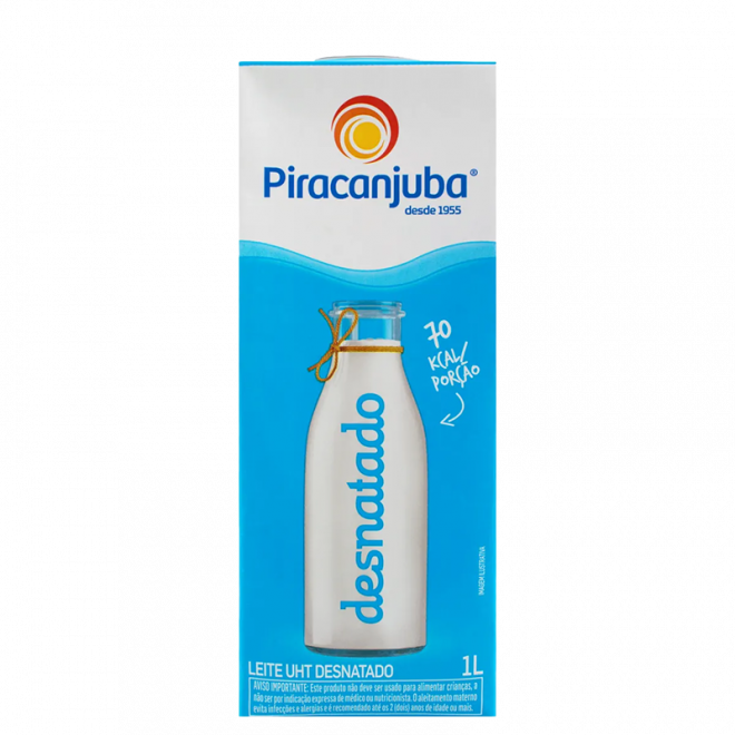LEITE UHT PIRACANJUBA C/ROSCA 1LT DESNATADO
