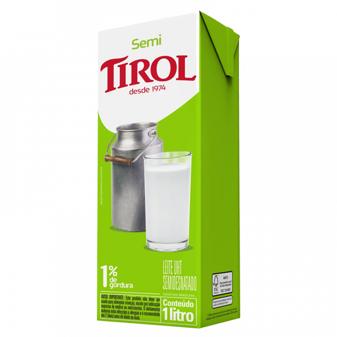 LEITE UHT TIROL C/TAMPA 1LT SEMI DESNATADO