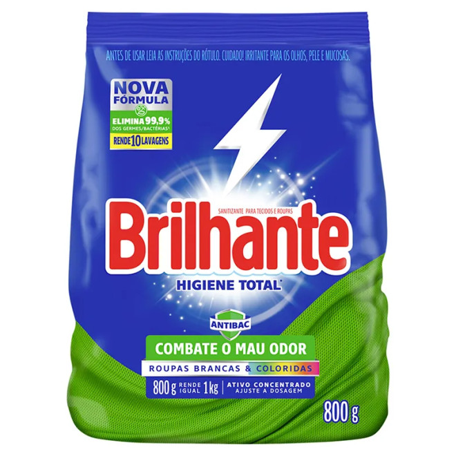 LAVA ROUPAS BRILHANTE SACHET 800G HIGIENE TOTAL
