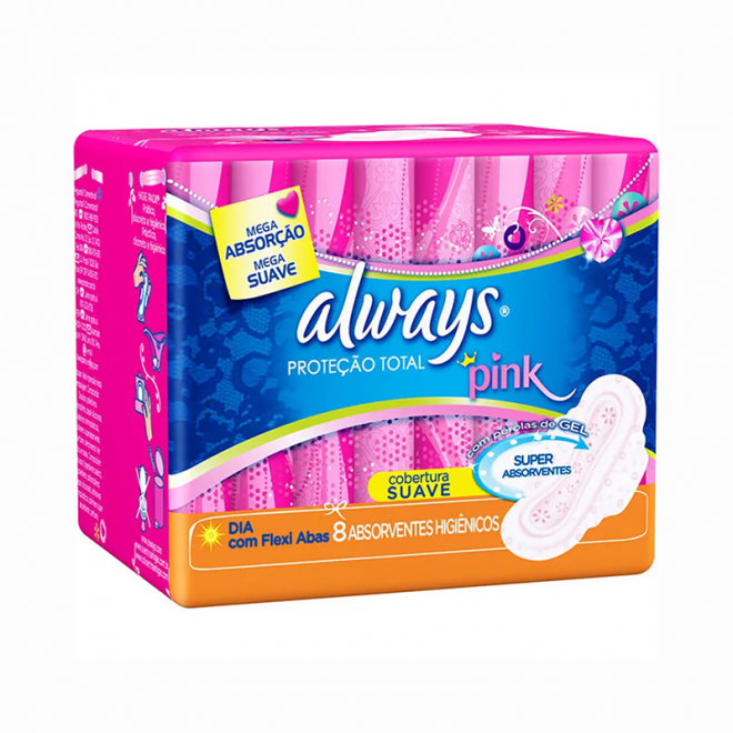 ABS ALWAYS PROTECAO TOTAL PINK 8UN C/ABAS SUAVE