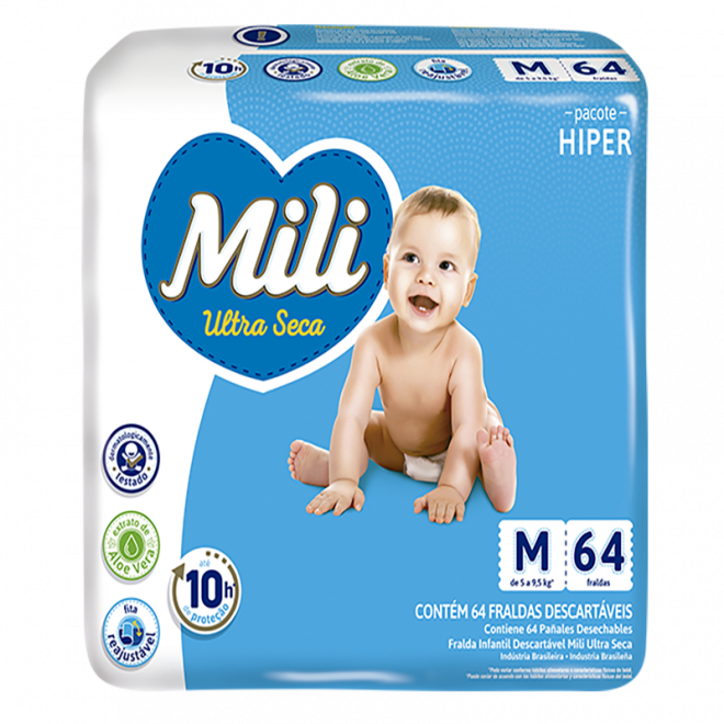 FRALDA MILI ULTRA SECA HIPER M 64UN