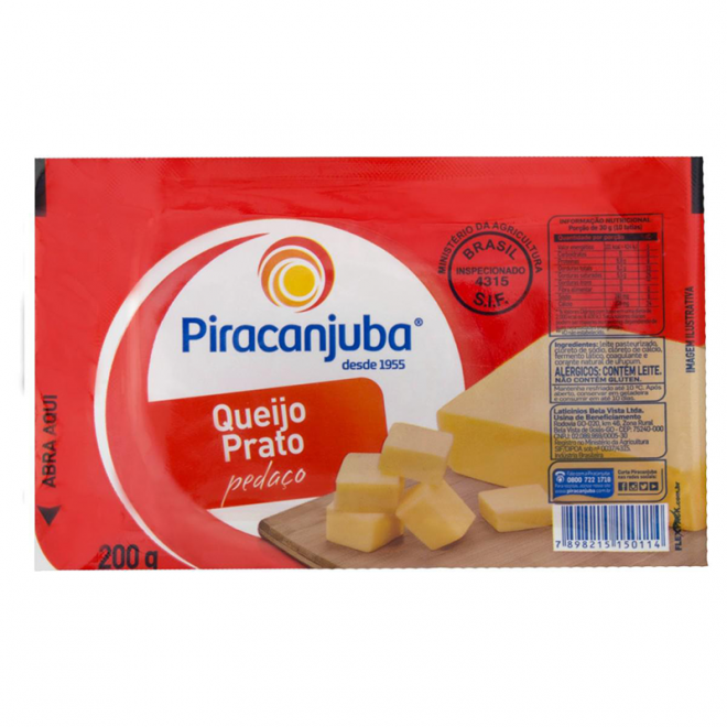 QUEIJO PIRACANJUBA PRATO PEDACO 200G