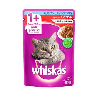 RACAO WHISKAS SACHE 85G CASTRADOS CARNE