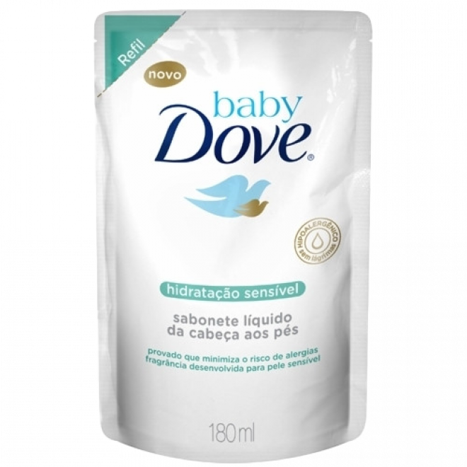 SABONETE LIQ DOVE BABY REFIL 180ML HID SENSIVEL