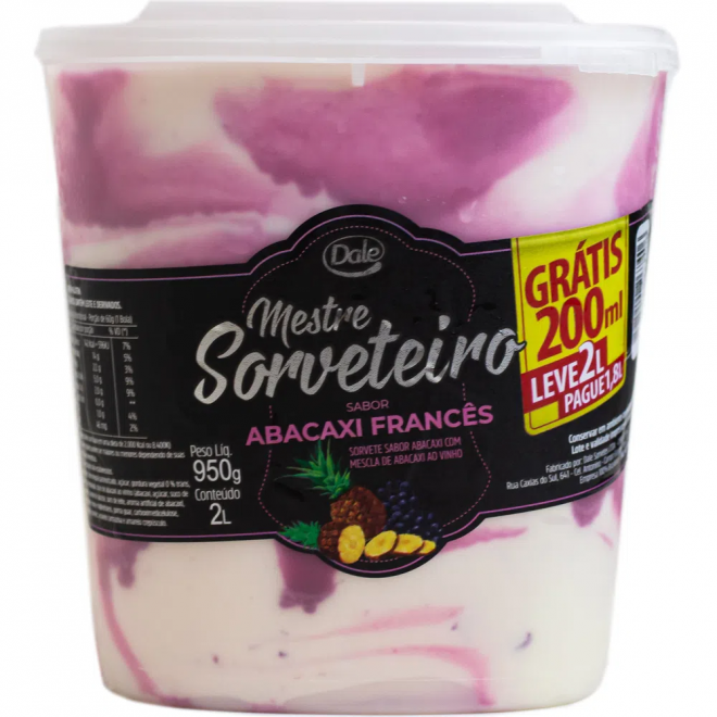 SORVETE DALE MESTRE SORVETEIRO 2LT ABACAXI FRANCES