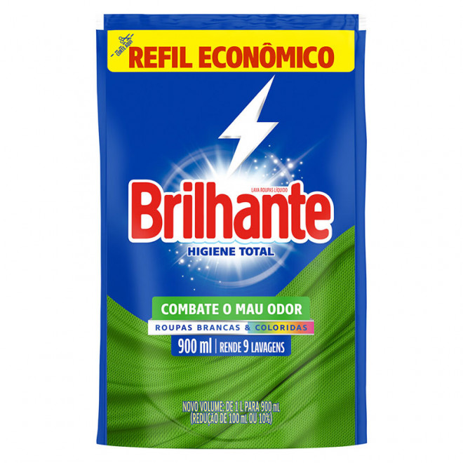 LAVA ROUPAS BRILHANTE 900ML REFIL HIGIENE TOTAL